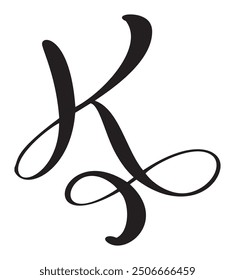Hand drawn vector calligraphy letter K. Script capital font logo. Handwritten brush style flourish