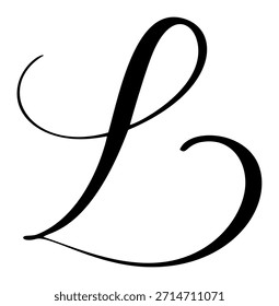 Handgezeichneter Vektorkalligraphie-Buchstabe L mit Herz. Schriftartenlogo für Skripte. Handgeschriebener Pinselstil floriert