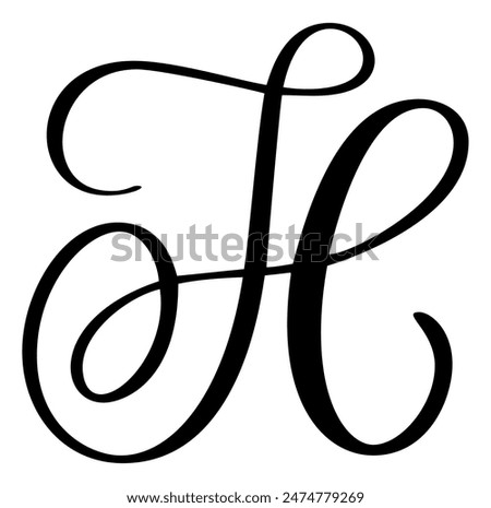 Hand drawn vector calligraphy letter H. Script font logo. Handwritten brush style flourish