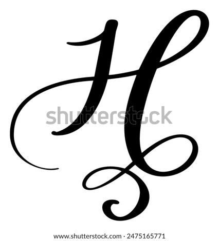 Hand drawn vector calligraphy letter H. Script font logo. Handwritten brush style flourish