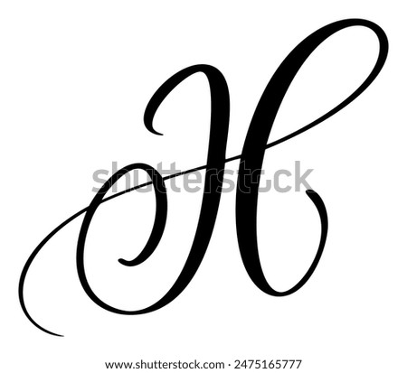 Hand drawn vector calligraphy letter H. Script font logo. Handwritten brush style flourish