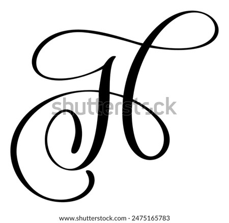 Hand drawn vector calligraphy letter H. Script font logo. Handwritten brush style flourish