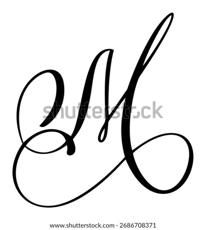 Hand drawn vector calligraphy letter M. Script font logo. Handwritten brush style flourish