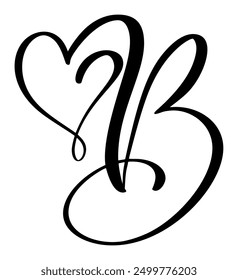 Handgezeichnete Vektorkalligrafie Liebesbrief B. Skript Großbuchstabe Schriftlogo. Handgeschriebener Pinselstil gedeiht. Vintage-Herzmonogramm. Element Valentine gedeihen. Zeichen für Seitendekoration Design