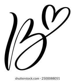 Handgezeichnete Vektorkalligrafie Liebesbrief B. Skript Großbuchstabe Schriftlogo. Handgeschriebener Pinselstil gedeiht. Vintage-Herzmonogramm. Element Valentine gedeihen. Zeichen für Seitendekoration Design