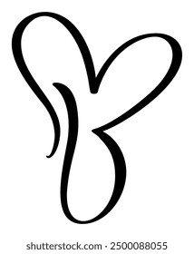Hand drawn vector calligraphy love letter B. Script capital font logo. Handwritten brush style flourish. Vintage heart monogram. element Valentine flourish. sign for page decoration design