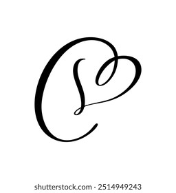 Hand drawn vector calligraphy love letter C. Vintage heart monogram. Script capital font logo. Handwritten brush style. element Valentine flourish. sign for page decoration design illustration