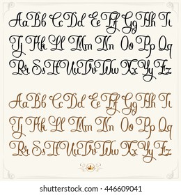 Hand drawn vector calligraphy tattoo style alphabet