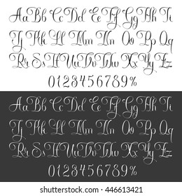 Hand drawn vector calligraphy tattoo style alphabet