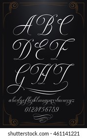 Hand drawn vector calligraphy tattoo alphabet with numbers