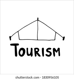 Hand drawn vector camp tent clip art. Isolated on white background drawing for prints, poster, cute stationery, travel design. High quality illustration