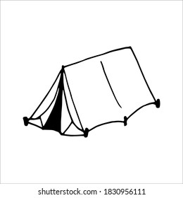 Hand drawn vector camp tent clip art. Isolated on white background drawing for prints, poster, cute stationery, travel design. High quality illustration