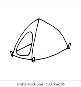 Pintura de carpa de campamento vector dibujada a mano. Aislada en el dibujo de fondo blanco para impresiones, afiches, papel lindo, diseño de viaje. Ilustración de alta calidad