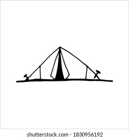 Handgezeichnete Vektorzelte-Clipkunst einzeln auf weißem Hintergrund für Drucke, Poster, süße Schreibwaren, Reisedesign. Hochwertige Illustration