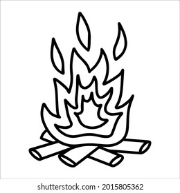 Hand drawn vector campfire clipart. Bonfire isolated on white background drawing for prints, poster, cute stationery, travel design, patterns. Firewood fire high quality illustration.