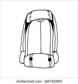 Hand drawn vector camping backpack clip art. Isolated on white background drawing for prints, poster, cute stationery, travel design. High quality illustrations