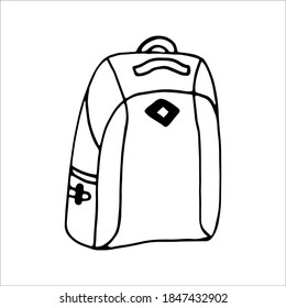 Hand drawn vector camping backpack clip art. Isolated on white background drawing for prints, poster, cute stationery, travel design. High quality illustrations