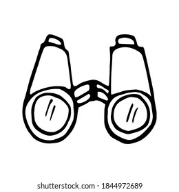 Hand drawn vector camping binoculars doodle clipart. Isolated on white background drawing for prints, poster, cute stationery, travel design. High quality illustration