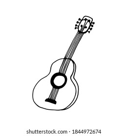 Hand drawn vector  camping guitar clipart. Isolated on white background drawing for prints, poster, cute stationery, travel design. High quality illustration