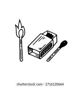 Hand drawn vector camping illustranion. Matches. Suitable for postcards, for backgrounds, flyers, decorations, banners, icons. It can be used as a sample for the designer. Eps 8.