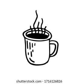 Hand drawn vector camping illustranion. Hot drink mug. Suitable for postcards, for backgrounds, flyers, decorations, banners, icons. It can be used as a sample for the designer. Eps 8.