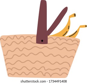 Hand drawn vector camping illustranion. Picnic basket. Suitable for postcards, for backgrounds, flyers, decorations, banners, icons. It can be used as a sample for the designer.