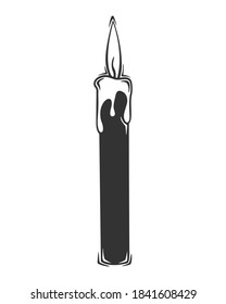 Hand drawn vector of candle with fire, isolated on white background.