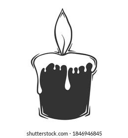Hand drawn vector of candle with fire, isolated on white background.