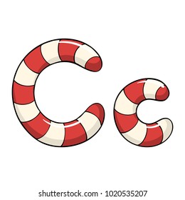 Hand drawn vector candy cane letter C