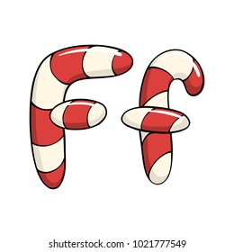 Hand drawn vector candy cane letter F