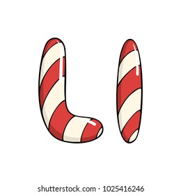 Hand drawn vector candy cane letter L