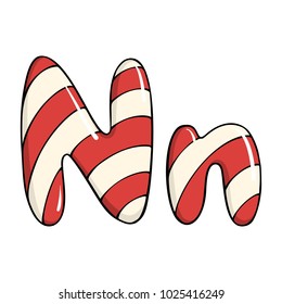 Hand drawn vector candy cane letter N