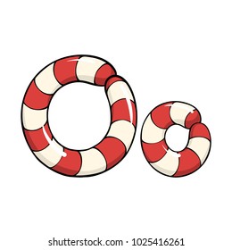 Hand drawn vector candy cane letter O