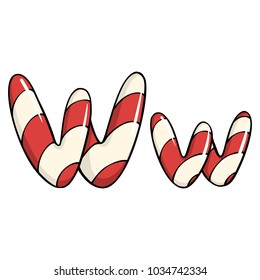 Hand drawn vector candy cane letter W