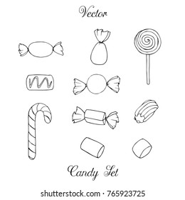 Hand drawn vector candy set isolated on the white background. Holiday decoration.