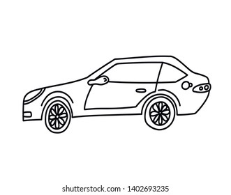 Hand drawn vector car icon. Cute isolated doodle illustration.