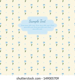 Hand drawn vector card template with cute blue flowers