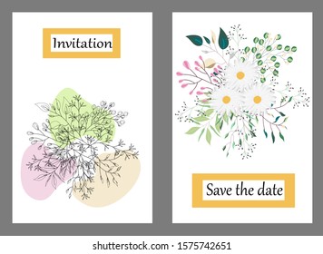 Hand drawn vector cards. Botanic  Design for banner, wedding, poster, invitation, cover, placard, brochure, header.