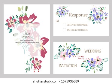 Hand drawn vector cards with flowers,leaves. Botanic  Design for banner, wedding, poster, invitation, cover, placard, brochure, header.