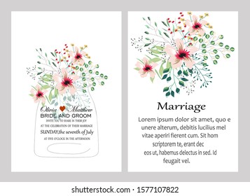Hand drawn vector cards with flowers,leaves. Botanic  Design for banner, wedding, poster, invitation, cover, placard, brochure, header.