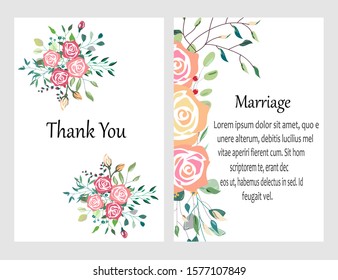 Hand drawn vector cards with flowers,leaves. Botanic  Design for banner, wedding, poster, invitation, cover, placard, brochure, header.