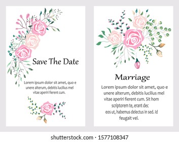 Hand drawn vector cards with flowers,leaves. Botanic  Design for banner, wedding, poster, invitation, cover, placard, brochure, header.
