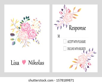 Hand drawn vector cards with flowers,leaves. Botanic  Design for banner, wedding, poster, invitation, cover, placard, brochure, header.