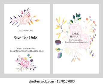 Hand drawn vector cards with flowers,leaves. Botanic  Design for banner, wedding, poster, invitation, cover, placard, brochure, header.