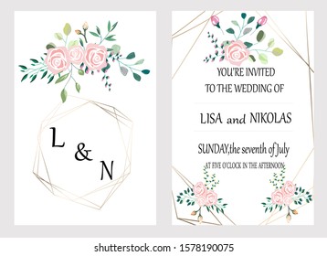 Hand drawn vector cards with flowers,leaves and geometric. Botanic  Design for banner, wedding, poster, invitation, cover, placard, brochure, header.