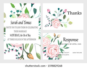 Hand drawn vector cards with flowers,leaves. Botanic  Design for banner, wedding, poster, invitation, cover, placard, brochure, header.