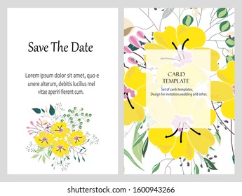 Hand drawn vector cards with flowers,leaves. Botanic  Design for banner, wedding, poster, invitation, cover, placard, brochure, header.