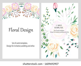 Hand drawn vector cards with flowers,leaves. Botanic  Design for banner, wedding, poster, invitation, cover, placard, brochure, header.