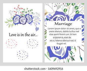 Hand drawn vector cards with flowers,leaves. Botanic  Design for banner, wedding, poster, invitation, cover, placard, brochure, header.
