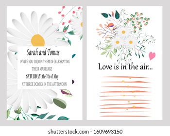 Hand drawn vector cards with flowers,leaves. Botanic  Design for banner, wedding, poster, invitation, cover, placard, brochure, header.